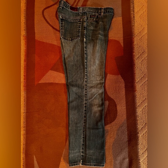 Distressed Eddie Bauer Full Length high waisted Boot Cut Jeans, Sz 14 - Picture 3 of 13